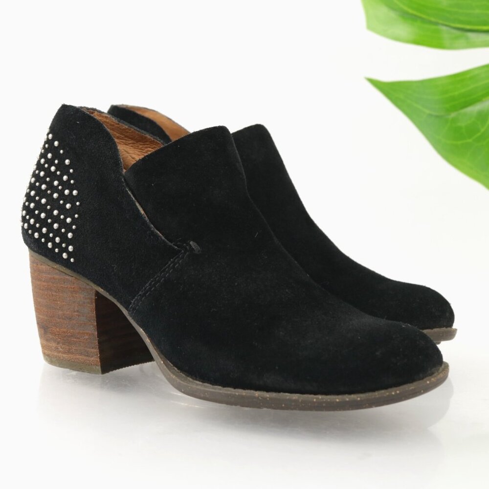 Naya Womens Valerie Boots Size 6 Black Suede Block Heel Booties Beaded Pull On